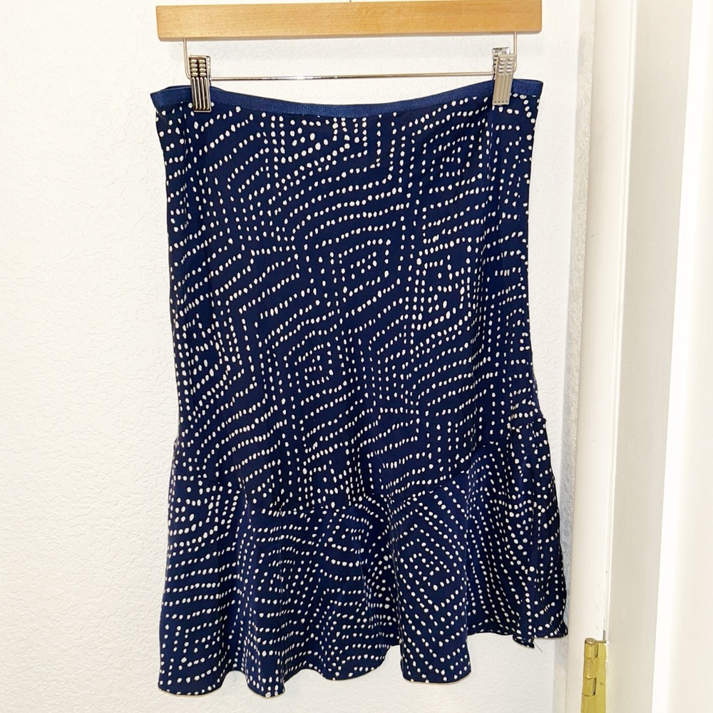 DIANE Von FURSTENBERG The Isabell Silk Navy Abstract Dot Bias Pencil Skirt SZ: L